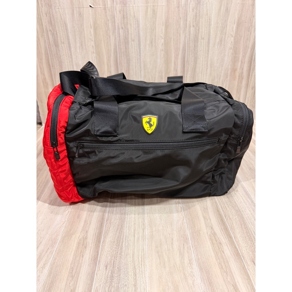 Ferrari Duffel Bag Mens OS Black Red Excellent Scuderia Nylon Travel Gym Bag